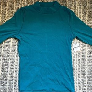 free people, green/blue, long sleeve mock turtle neck, large
